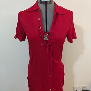 Red Lace-Up Women's Top Gaston